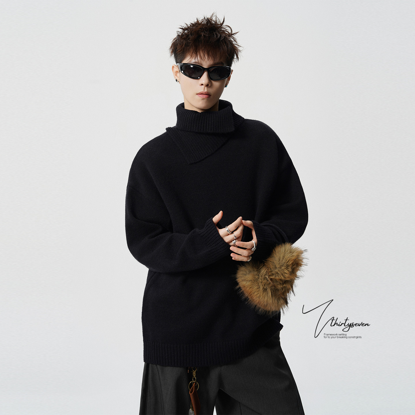 V37美式复古高领针织衫