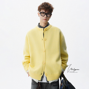 潮牌设计感宽松百搭情侣针织衫 毛衣男秋冬季 复古圆领开衫 V37美式