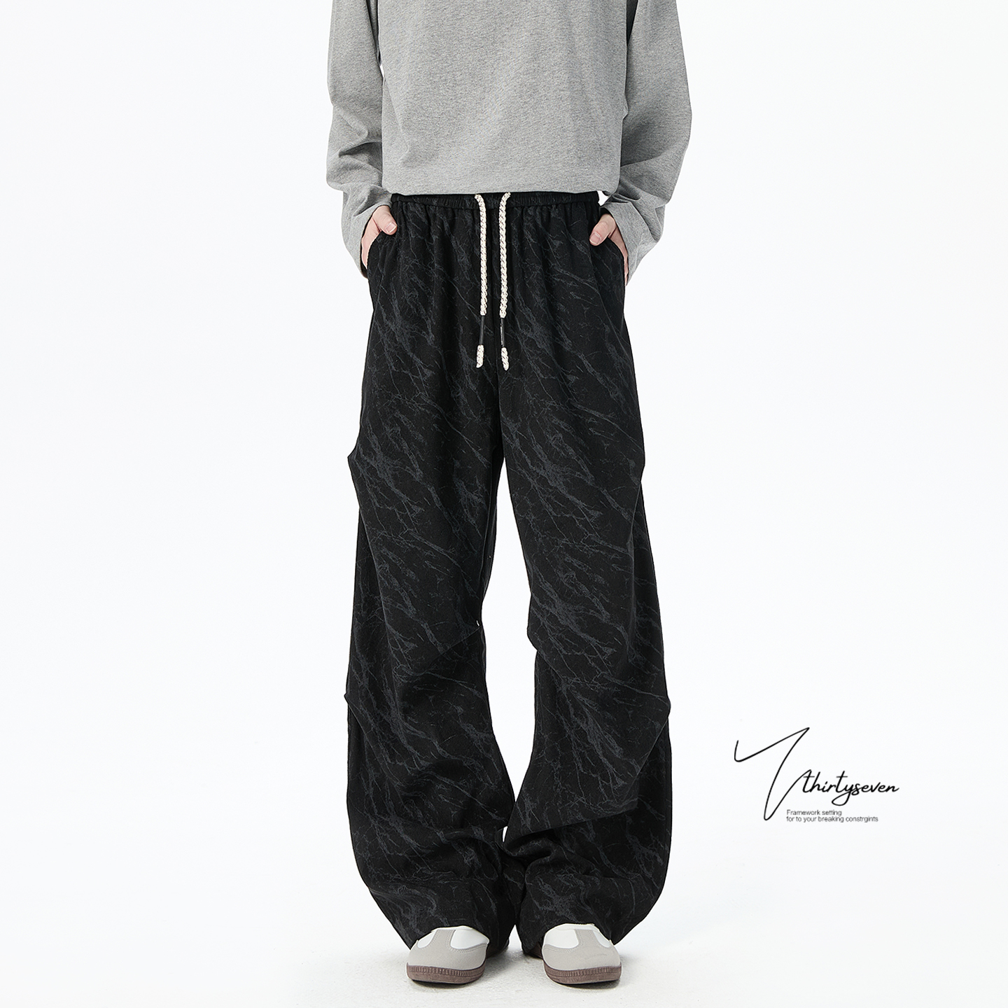 美式潮牌褶皱设计感休闲裤子男