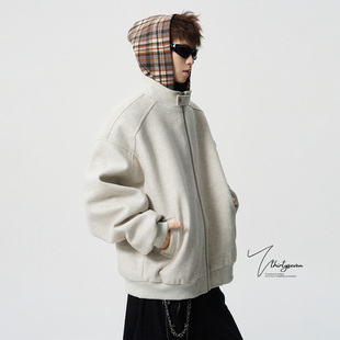 V37美式 加厚拼接哈灵顿棉服外套 高街cleanfit连帽夹克棉衣男冬季