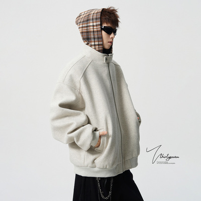 美式高街cleanfit连帽夹克棉衣男