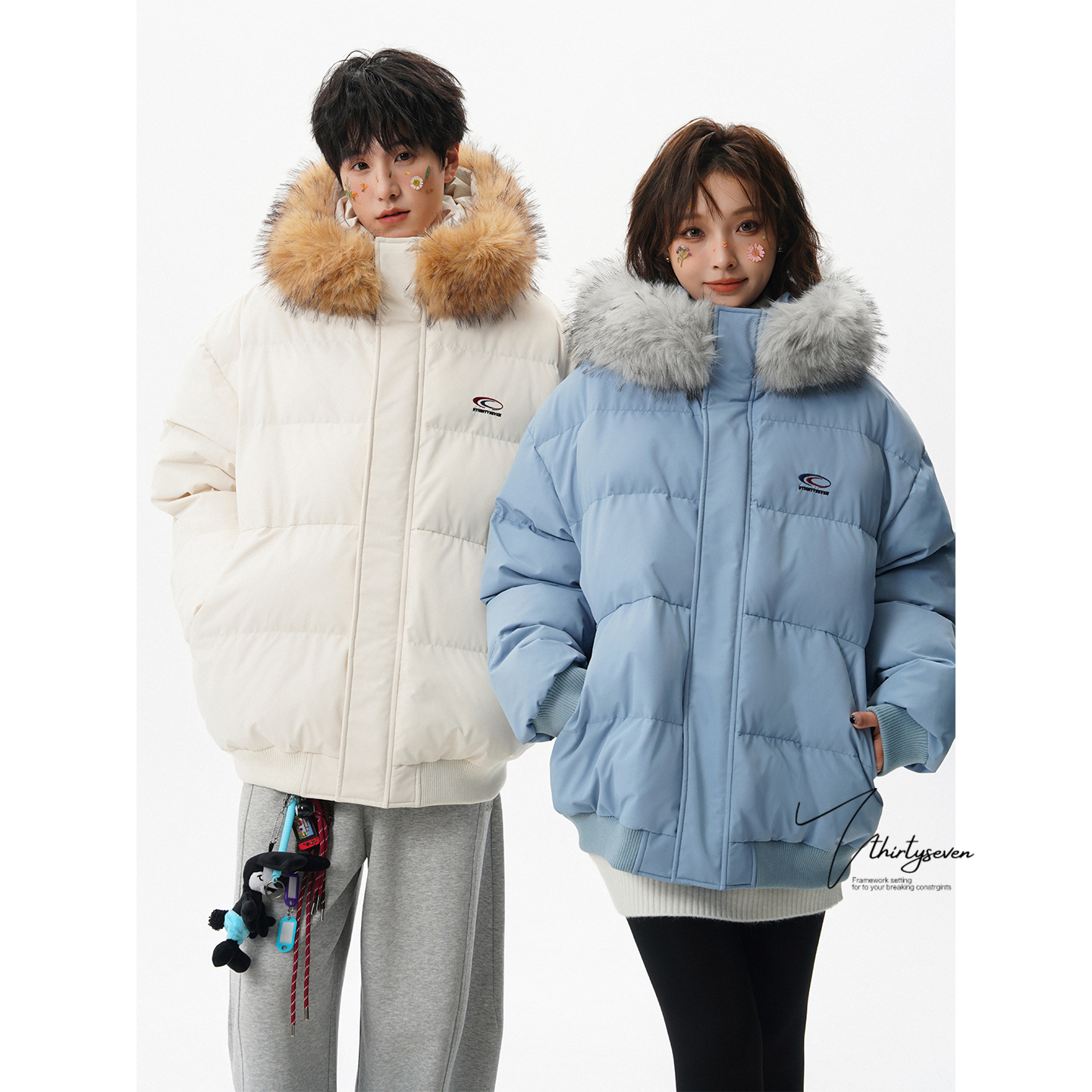 原创定制刺绣情侣款连帽派克服男