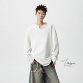 打底衫 长袖 男春潮牌青少年内搭V领运动休闲卫衣 肌理感大码 V37美式