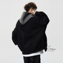 V37美式 情侣宽松加厚外套休闲百搭棉衣 复古假两件连帽夹克男冬季