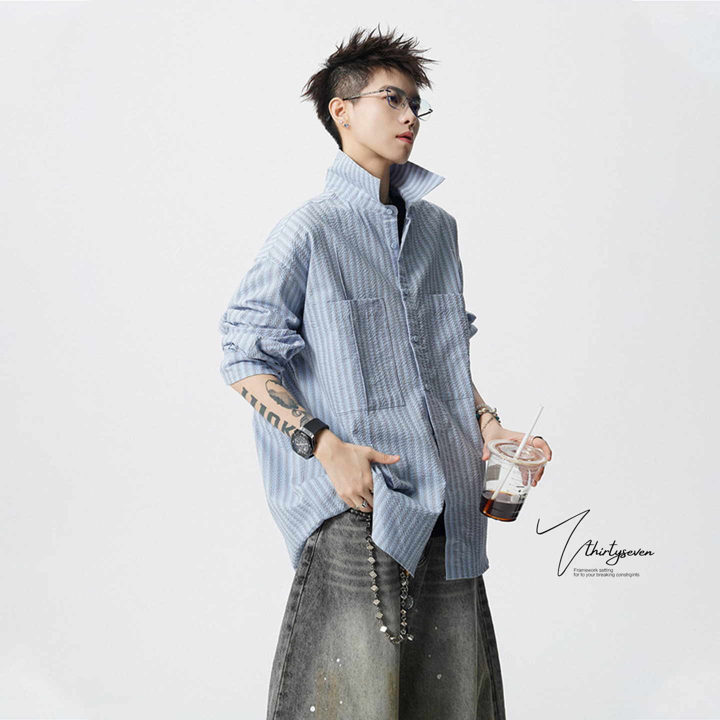 美式立体泡泡纱长袖衬衫