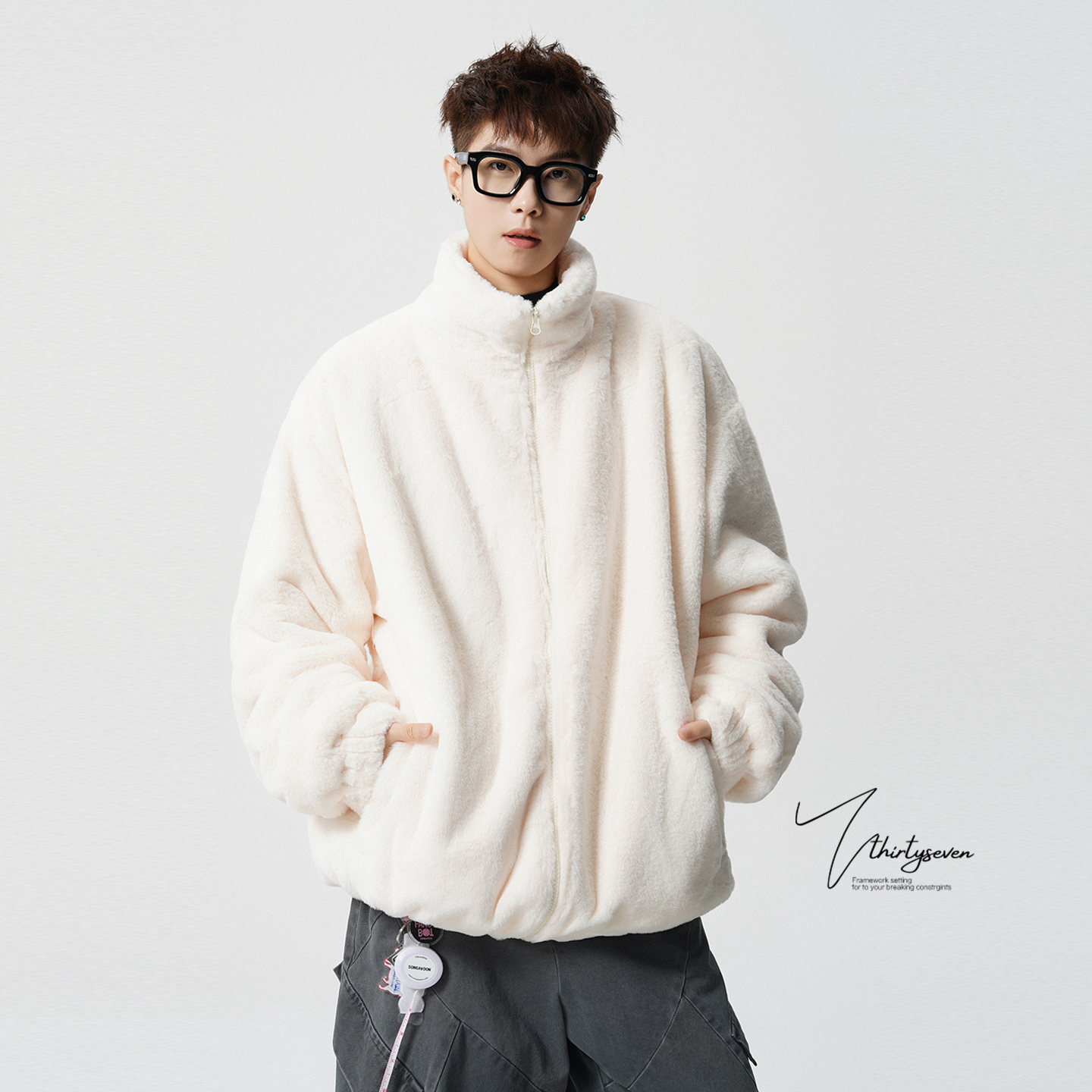 美式潮牌氛围感毛绒绒棉服男