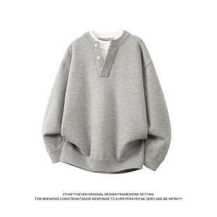 简约cleanfit宽松休闲百搭情侣上衣 男秋冬季 V37美式 灰色V领针织衫