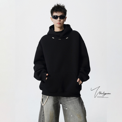 美式金属标运动连帽卫衣男