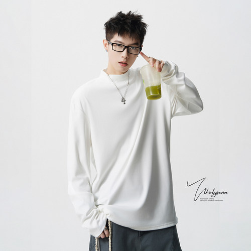 美式半高领德绒长袖T恤