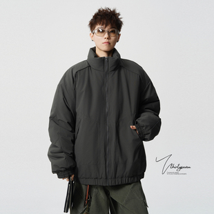 V37高街复古深灰色立领棉衣外套男冬季 cleanfit保暖面包棉服 美式