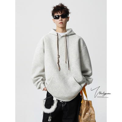 美式重磅砂洗做旧白花灰卫衣男