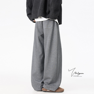 松弛感深灰色直筒卫裤 美式 男春季 V37潮牌复古解构拼接阔腿运动裤