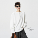 德绒打底T恤衫 卫衣男冬潮牌宽松大码 内搭白色亨利领长袖 V37基础款