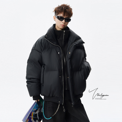 V37美式复古立领PU皮棉服