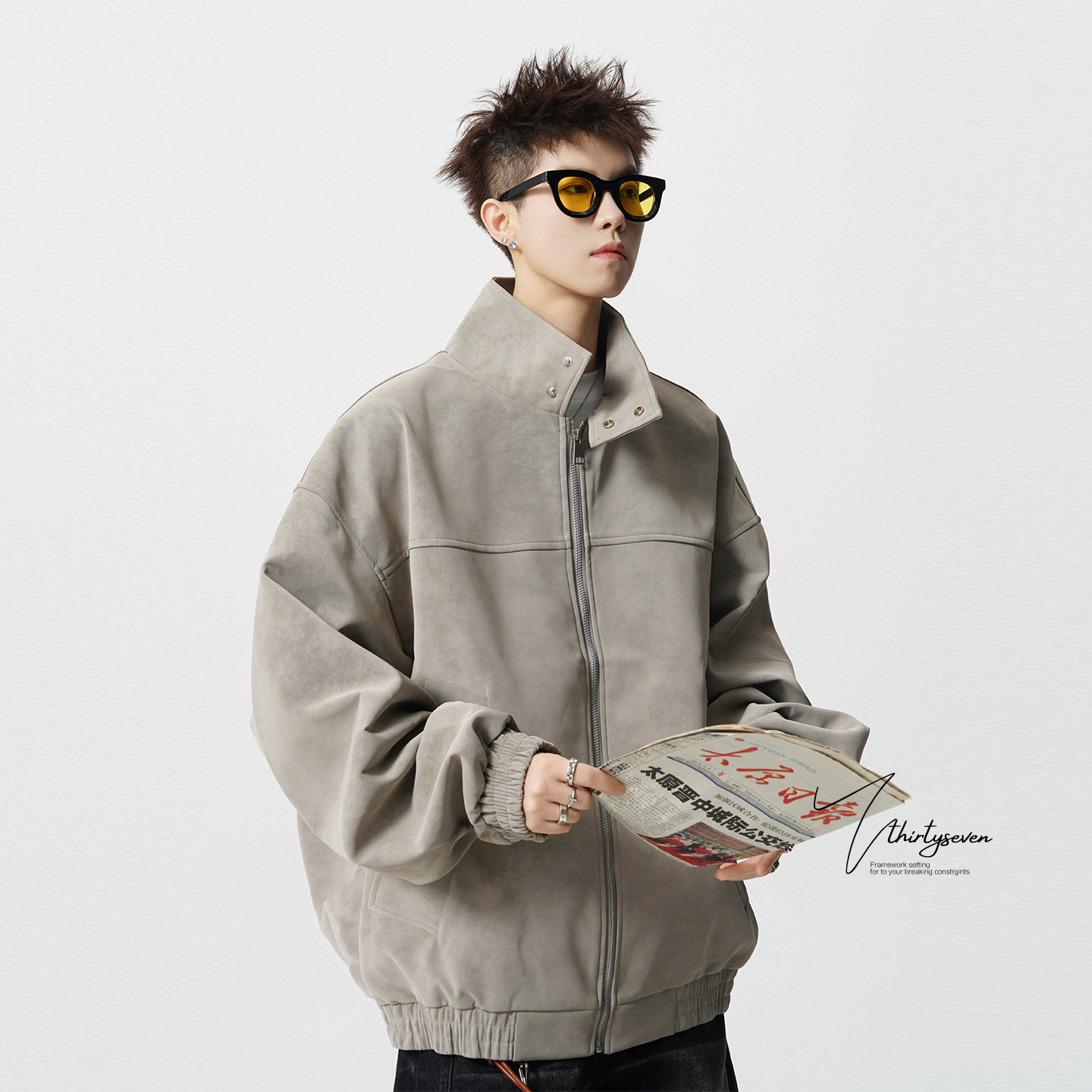 美式潮牌设计感哈灵顿皮夹克男