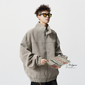 V37美式 潮牌设计感哈灵顿皮夹克男秋季 高街痞帅扎染机车皮衣外套