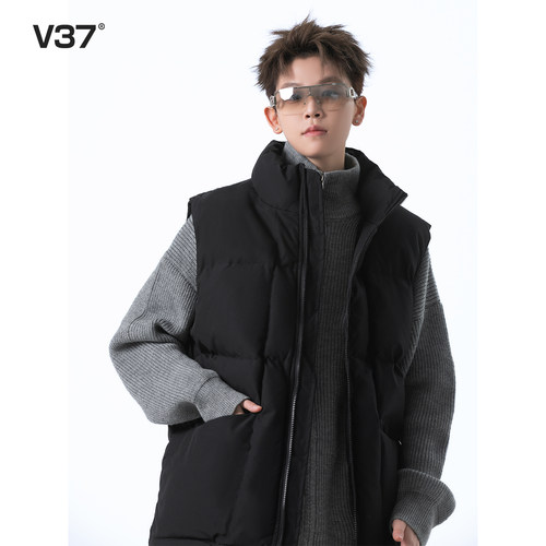 美式基础款黑色坎肩棉服马甲男