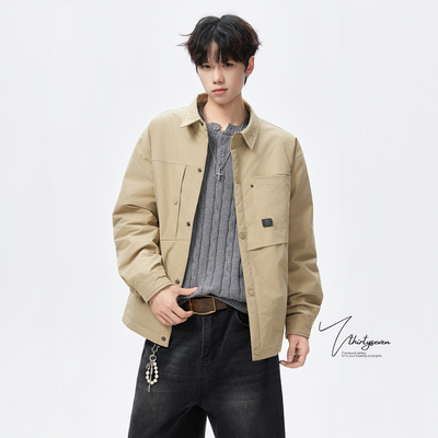 美式重磅军绿色工装羽绒服男