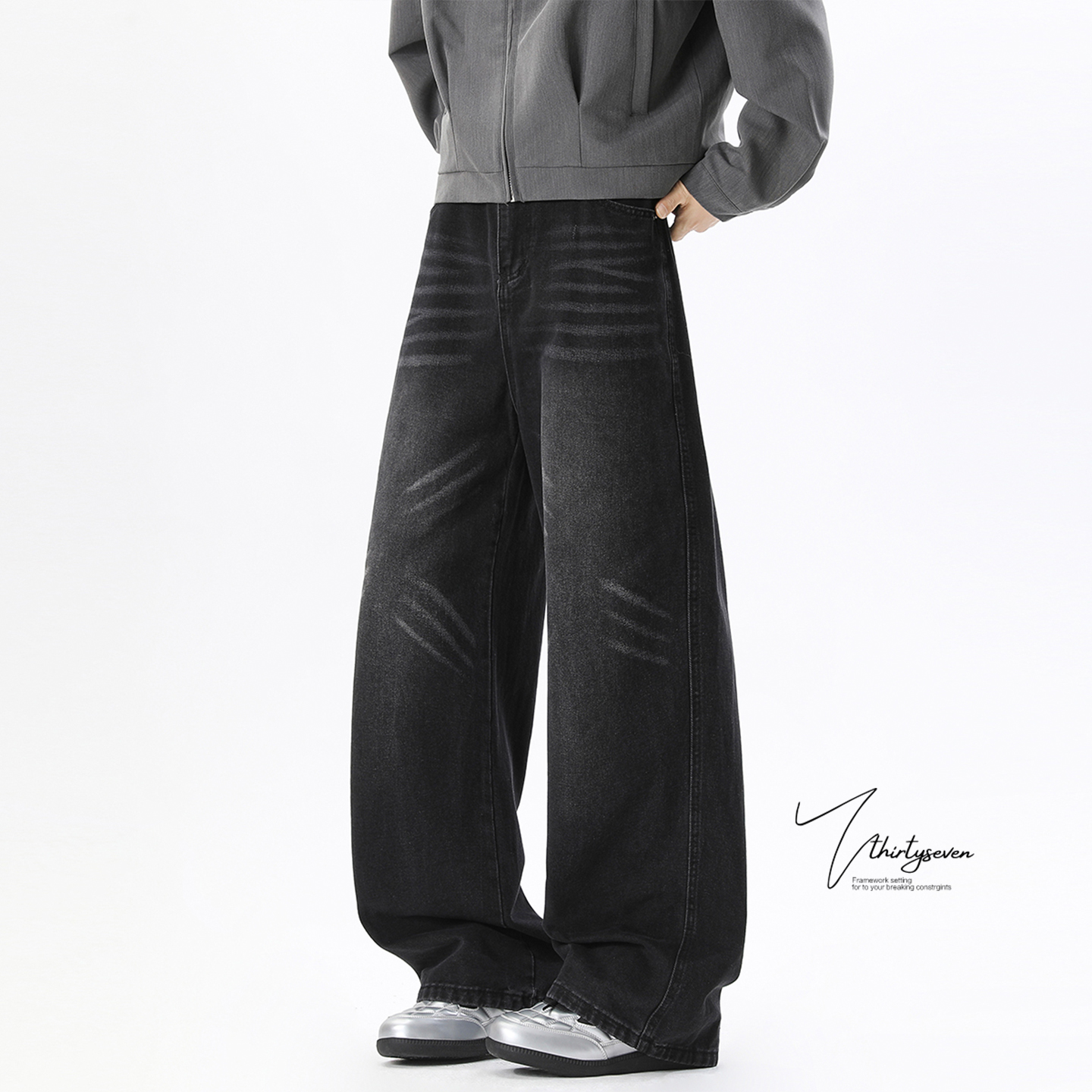 美式celanfit复古水洗黑牛仔裤男