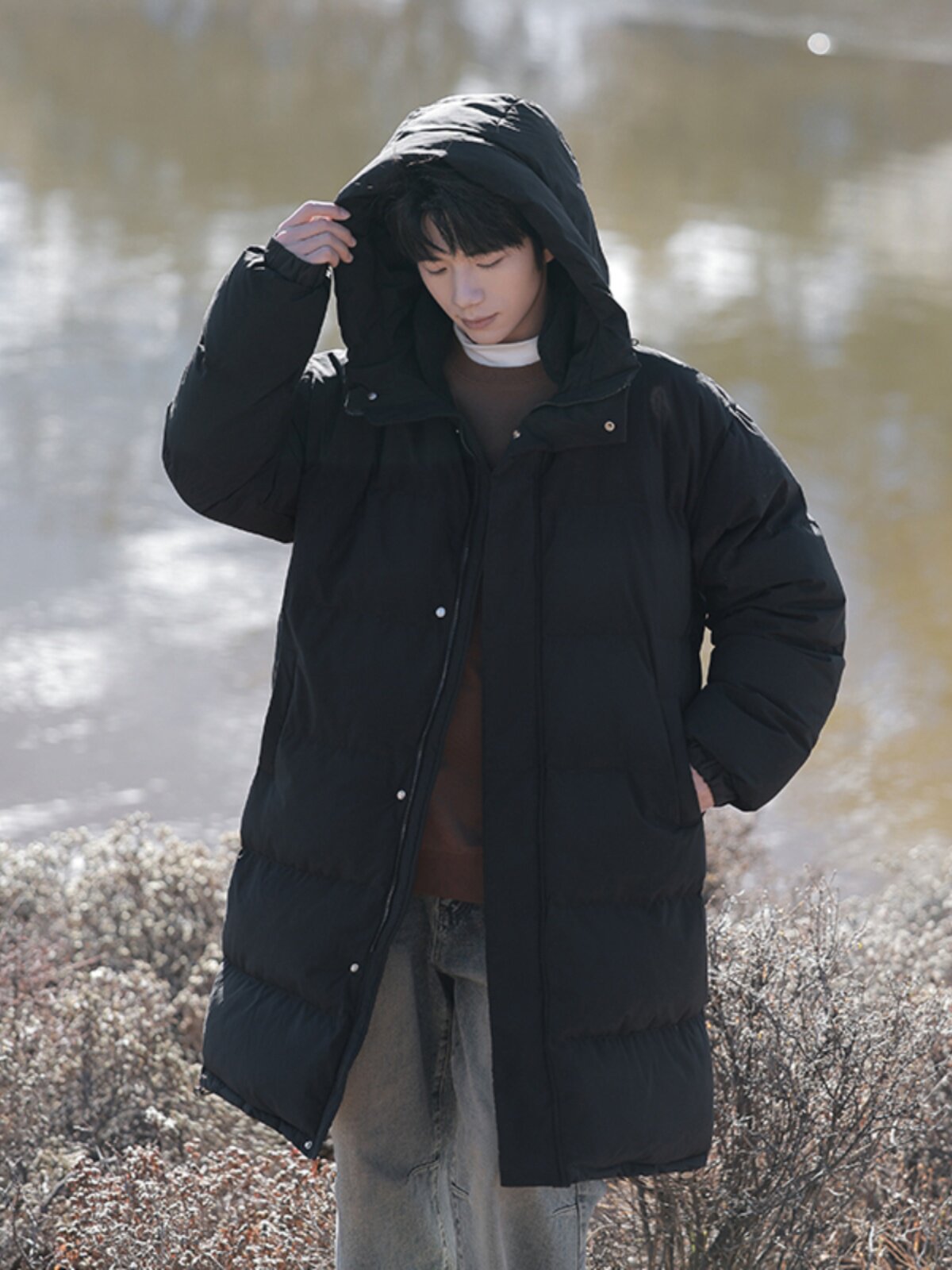 화이트 오리 다운 재킷 남성 중간 길이 겨울 2024 새로운 대형 두꺼운 따뜻한 십대 거위 재킷