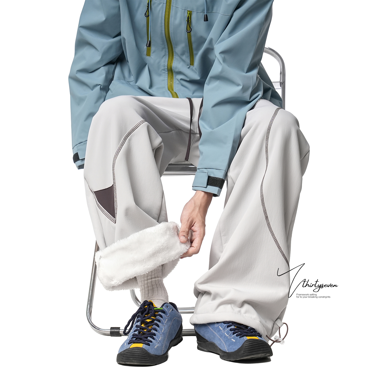 美式哈苏线拼接运动冲锋裤男