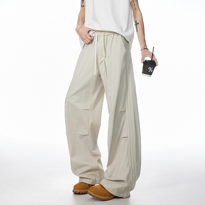 V37卡其色阔腿裤子男款夏季