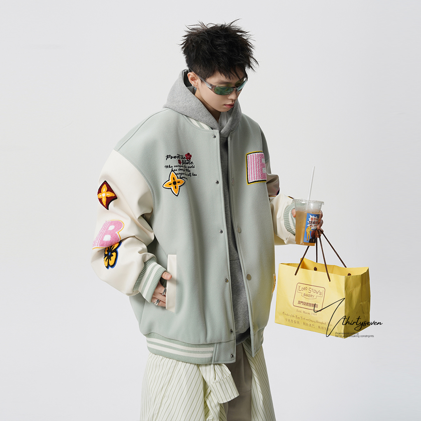 美式撞色拼接情侣棒球服外套男