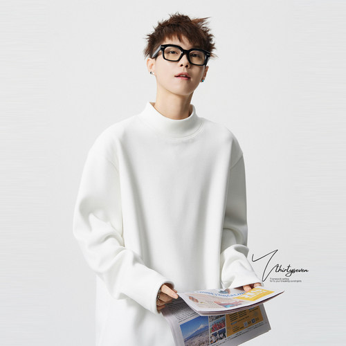 重磅加绒加厚半高领德绒打底衫男