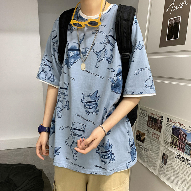 短袖t恤男潮牌潮流超火cec五分袖5分ins港风宽松百搭情侣半袖衣服