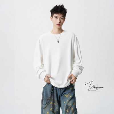 重磅白色德绒打底衫男