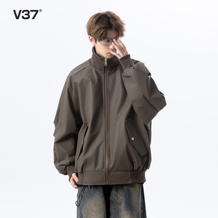 V37 美式cleanfit夹克男2025新款春季穿搭高级感痞帅皮衣立领外套