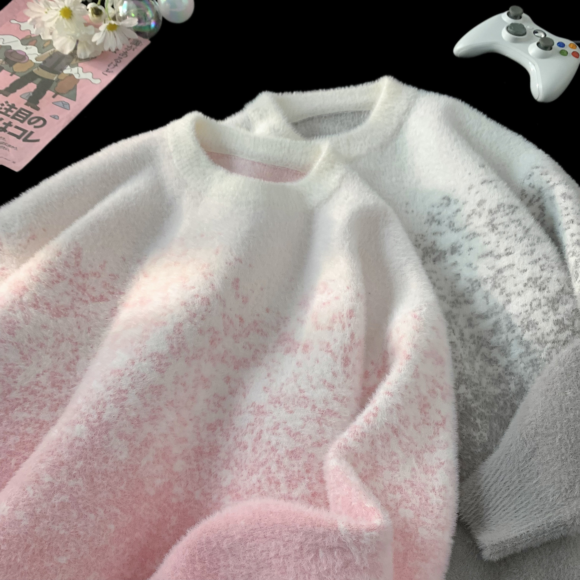 潮牌渐变圆领毛衣男秋