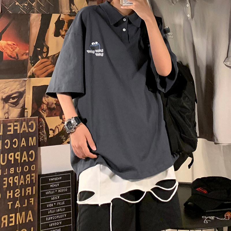 短袖t恤男港风潮流宽松学生上衣原宿风休闲百搭青少年半袖5分体恤