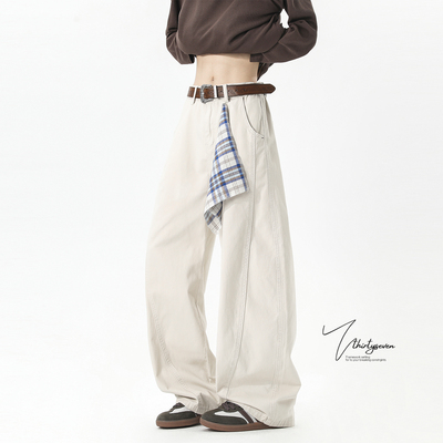 高街复古格纹方巾阔腿休闲裤男