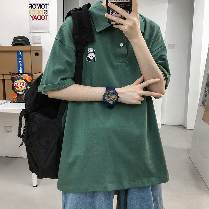 超火cec短袖男潮牌潮流宽松港风t恤ins百搭五分袖POLO衫半截袖5分