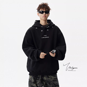 V37美式 高街青少年百搭休闲外套 潮牌十字刺绣连帽潮流卫衣男春季