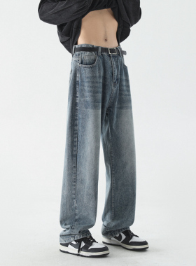 复古牛仔裤男春季2026新款潮牌潮流宽松阔腿直筒美式vibe高街裤子