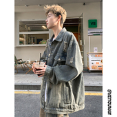 新款 2026春季 水洗做旧痞帅潮流学生宽松夹克 破洞牛仔外套男款 美式