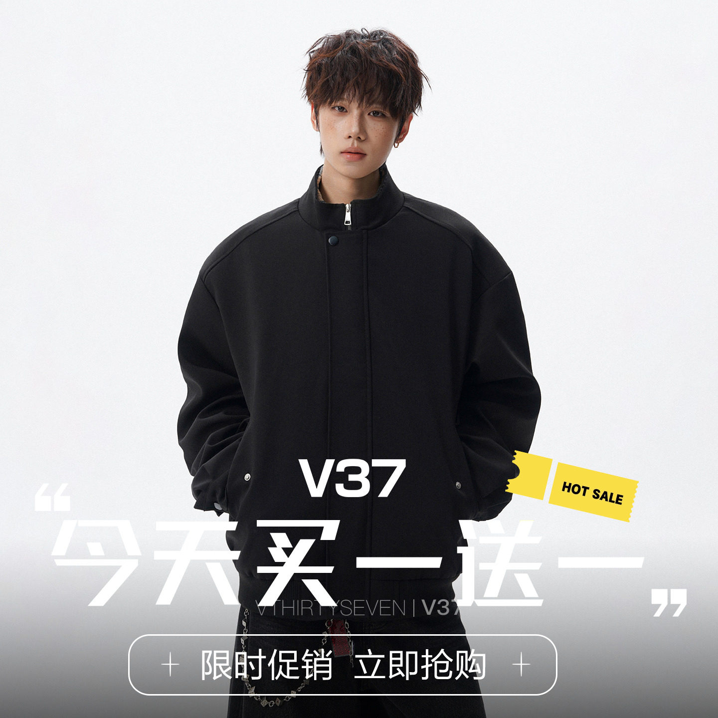 V37美式复古重磅立领夹克男图片
