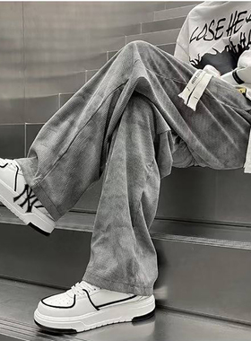 日系复古扎染灰色休闲裤男春高街慵懒风运动长裤宽松阔腿潮流裤子