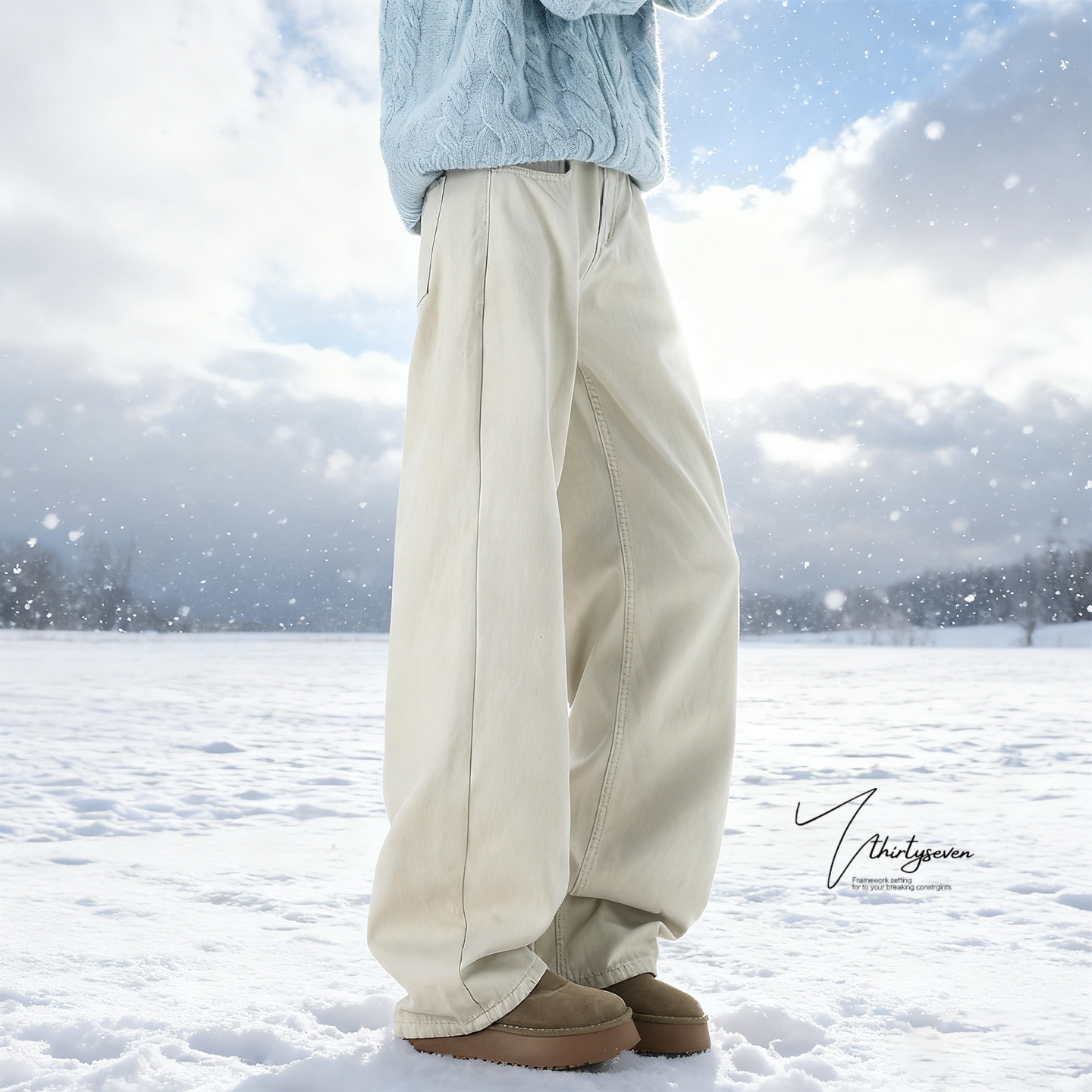 美式潮牌宽松直筒加绒加厚棉裤男