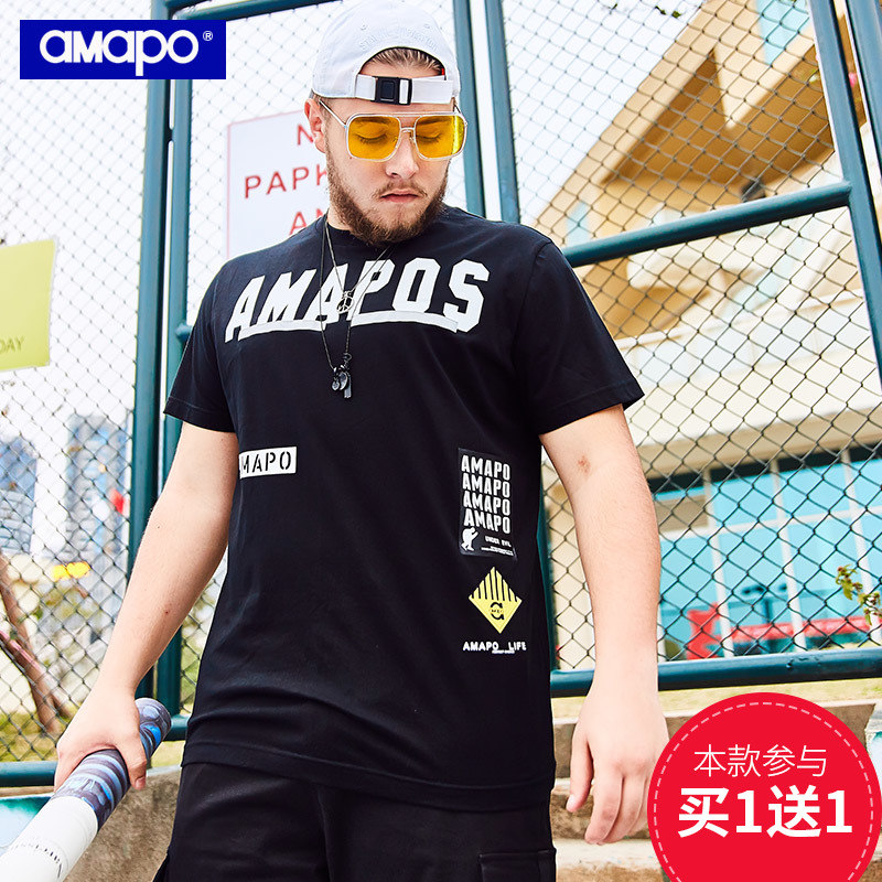 AMAPO³±ÅÆ´óÂëÄÐ×°Ïļ¾Ô²Áì×Öĸӡ»¨¼Ó·Ê¼Ó´ó¿íËɶÌÐäÄÐt-shirt
