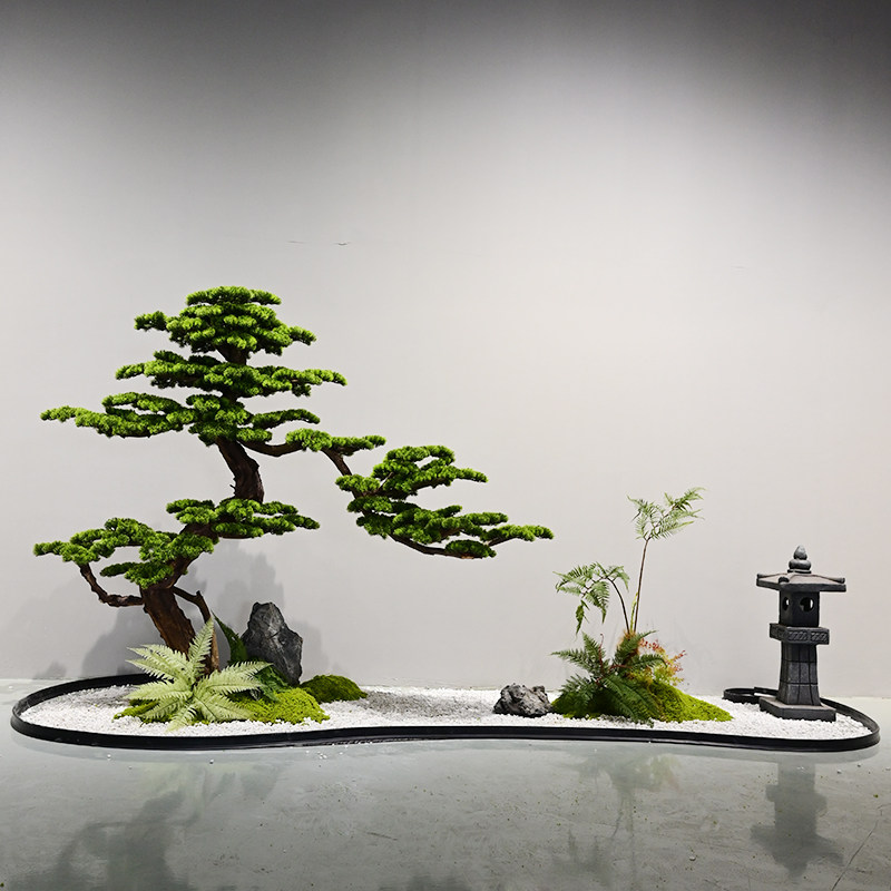 新中式禅意高仿真迎客松造景