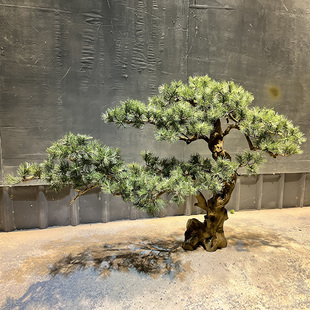 橱窗假树景观 仿真迎客松造型松树雕刻牙签雪松酒店实木造景新中式
