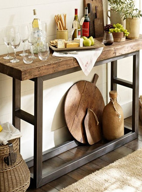 美式新款复古实木桌铁艺玄关台门厅柜简约桌装饰柜墙角桌子条桌