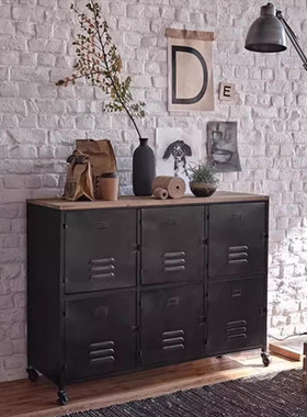 工业风餐边柜铁艺实木茶水柜美式复古储物柜收纳柜多功能靠墙柜子