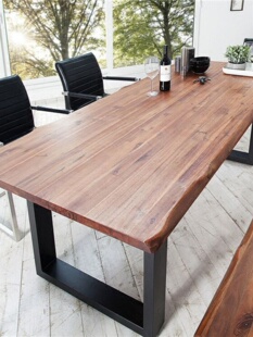 简铁实木餐桌办公桌工作台洽谈桌长方形会议桌覆古写字台