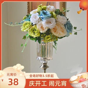 高档新古典欧式古铜水晶玻璃花瓶样板房家居装饰客厅餐桌花瓶摆件