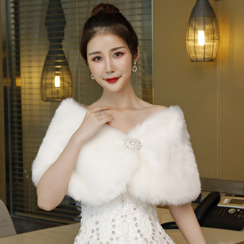 婚纱披肩女秋冬季新娘结婚礼服配旗袍外搭伴娘白色小外套外披斗篷