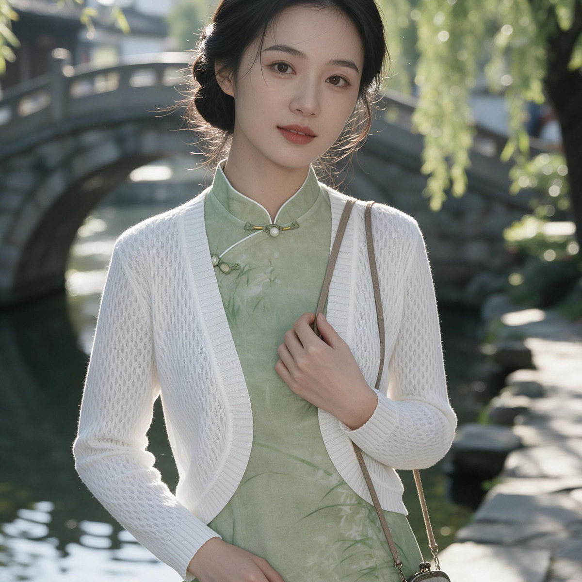 旗袍外搭长袖薄款针织开衫女
